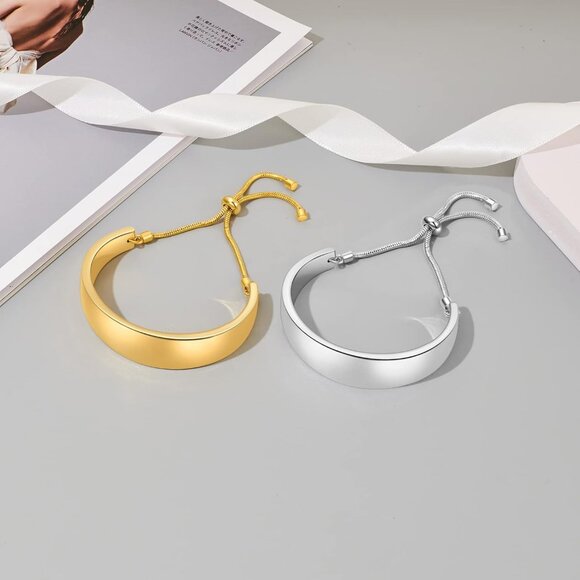 14K Gold Bracelets for Women Adjustable Slider Bracelet Bangle Bracelets for Wom - Picture 7 of 7